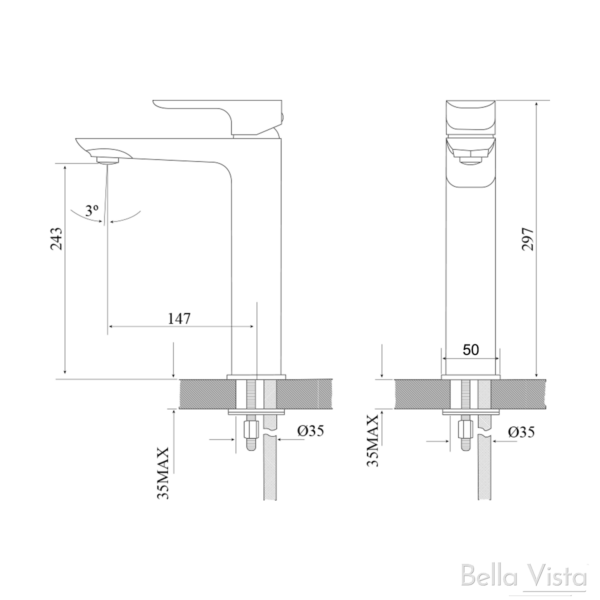 Banda Tall Basin Mixer Diagram
