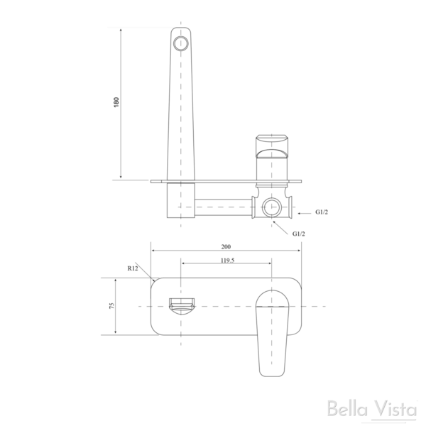 Celsior Bath Mixer with Spout Diagram 180mm